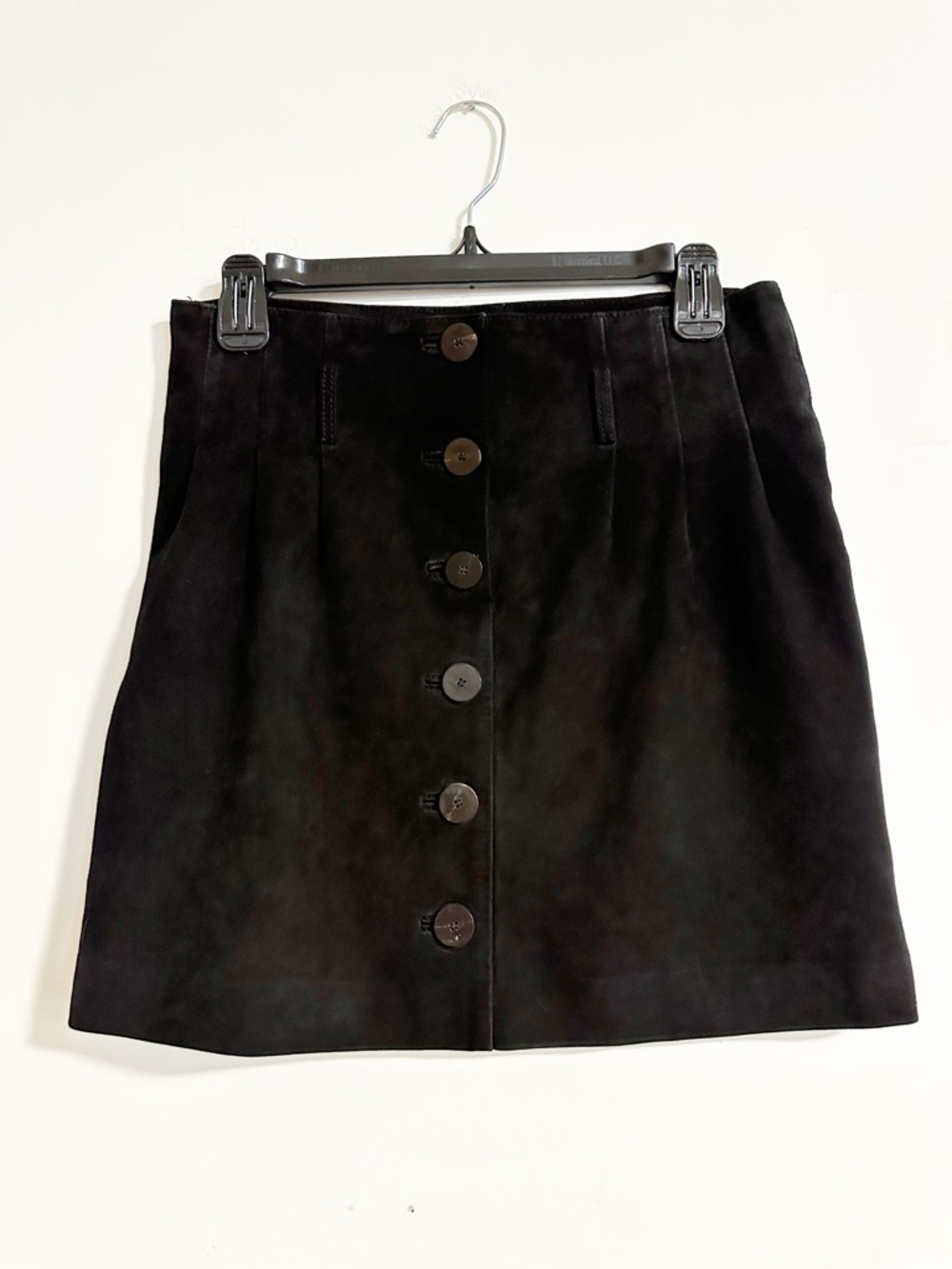 Sézane Rickie Black Goat Suede Button-Front Mini Skirt - Size FR 38 / US 6